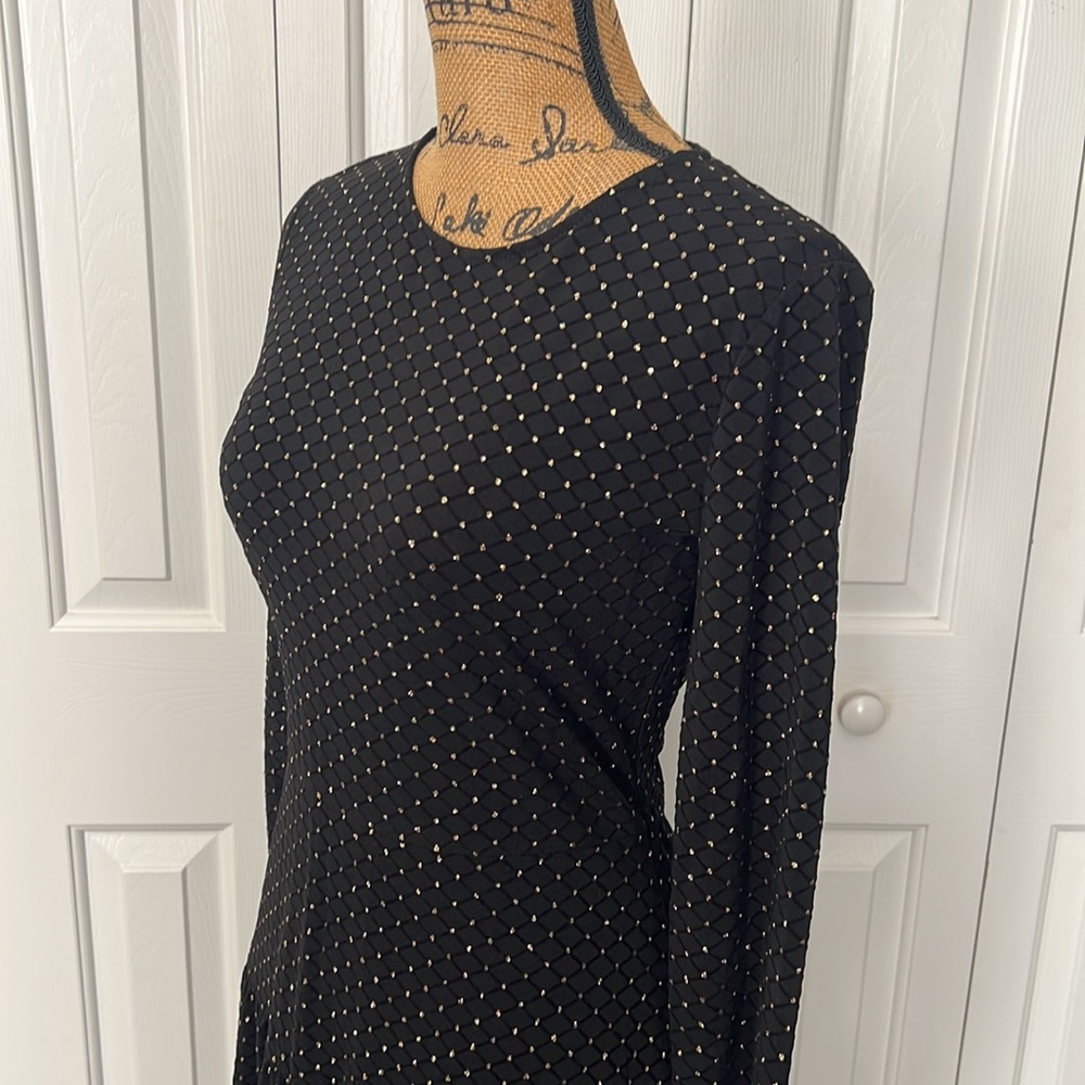 Michael Kors Black & Gold Fit & Flare Long Sleeve Dress - Picture 4 of 9